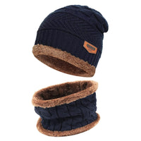 1 x Brand New Winter hat and scarf for children, with knitted hat, warm and circular scarf with molton lining for children, boys and girls size. One size, A-Navy - RRP €27.6