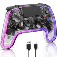 1 x RAW Customer Returns Wireless PS4 Controller with Hall Trigger 8 RGB LED Lights, Custom PS4 Remote Gamepad Joystick Accessory, Dual PS4 Shock Wireless Controller for PlayStation 4 Slim Pro PC Black  - RRP €51.47