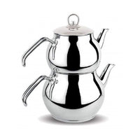 1 x RAW Customer Returns DESTALYA Turkish Teapot Set, Stainless Steel Double Teapots for Stove Top Tea Maker with Handle Samovar Style Self-Used Tea Kettle Kettle Water Warmer, Caydanl k Tak m Midi Metal  - RRP €40.33