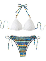 1 x RAW Customer Returns GORGLITTER Bikini Women Push Up Halterneck Bikini Set Bikini With Underwire Set Striped Bikini Two Piece Swimsuit Swimwear White and Green L - RRP €34.27