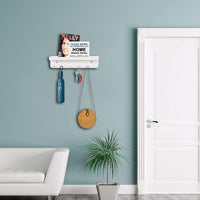 1 x RAW Customer Returns Skmkicny key rack with shelf, 6 hooks self-adhesive wall key holder, small key hook for hallway, entrance area, kitchen, bathroom white  - RRP €11.09