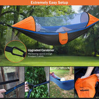 1 x RAW Customer Returns Outdoor hammock with mosquito net for camping, indoor balcony and garden, 300 x 140 cm, load capacity up to 300 kg, with fastening straps and carabiner - RRP €36.95