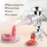 1 x RAW Customer Returns Meat grinder stainless steel manual sausage filler manual meat grinder disc shredder with sausage filler attachment and 2 perforated discs - RRP €16.13