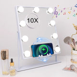 1 x RAW Customer Returns Hansong Makeup Mirror with Lights, Speaker Hollywood Mirror with Lights and Wireless Charging, 9 LED Bulbs, Illuminated Makeup Mirror, 10x Magnification - RRP €50.41