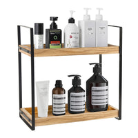 1 x RAW Customer Returns Standing shelf bathroom organizer, moisture-proof wooden shelf bathroom, bathroom shelf wood with metal frame, multifunctional spice rack, desk organizer for kitchen, dressing table - RRP €25.99