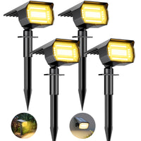 1 x RAW Customer Returns btfarm 4 Pieces 72LED Outdoor LED Solar Spotlights, 3 Brightness Levels Powerful Solar Garden Lights Lamps, IP65 Waterproof Solar Street Light Lamp for Courtyard, Trees, Warm White - RRP €39.34