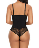 1 x RAW Customer Returns YARRCO Shapewear Women s Bodysuits Tummy Control Body Shaper Figure-shaping Underwear Shaping Corset Body Shaper Lace Corset Briefs Thong String Black on Beige, S  - RRP €37.3