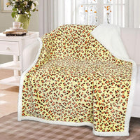 2 x Brand New Queenshin Cuddly Blanket Fluffy Yellow Leopard Print 150 x 200cm, 490 GSM Cuddly Soft and Warm Sherpa Blanket Plaid Sofa Throw - RRP €9.98