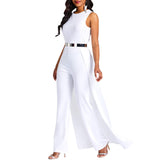 1 x RAW Customer Returns VERWIN Women s Patchwork Overlay Embellished Solid Color High Waist Sleeveless Jumpsuit White Medium - RRP €41.99