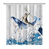 1 x RAW Customer Returns SDOTPMT 180x180cm Funny Cat Riding Whale Shower Curtain Vintage Wooden Floor Japanese Sea Ocean Wave Bath Curtain Cute Cartoon Bathtub Curtain Waterproof for Bathroom Bath Curtain with Hooks - RRP €19.99