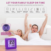 1 x RAW Customer Returns Plumeet Digital Travel Alarm Clock, Easy to Set, with Snooze Mode, Soft Night Light, Large Time, Month, Date and Alarm Display, Rising Sound Alarm Purple  - RRP €18.41