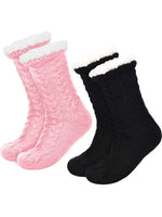 5 x Brand New Boao 2 Pairs Women Warm Slipper Socks Christmas Fuzzy Socks Fleece Lined Non-Slip Slipper Socks Black and Pink  - RRP €90.6