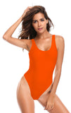 1 x RAW Customer Returns SHEKINI Women s One-Piece Swimsuit U Neck Sport Tummy Control Swimwear Backless Monokini Swimsuit Slim Beachwear Bodysuit S, C-Fluorescent Orange  - RRP €28.96