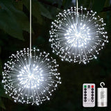 1 x RAW Customer Returns yowin 2 Pack 198 LED Battery Operated Garden Firework Lights, 8 Modes Copper Wire with Remote Control, Waterproof Starburst Lights for Gazebo Tree Decorations - White - RRP €20.66