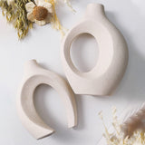 1 x RAW Customer Returns Ceramic Vase Matt, Set of 2 Beige Vases for Pampas Grass, Vases Decoration, Vase With Hole Nordic Ring Shape Modern Home Decor for House Office Decoration Decoration - RRP €30.24