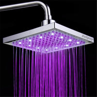 1 x RAW Customer Returns DAXGD LED Shower Head Square 20cm Temperature Control 3 Color Changing Water Flow Powered Top Spray Shower Head ABS Chrome Finish 12 LEDs for Bathroom - RRP €30.86