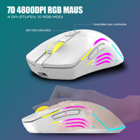 1 x RAW Customer Returns RedThunder K20 Rechargeable Wireless Keyboard and Mouse Set, QWERTZ DE Layout, RGB Backlight Multimedia Function Keys, 4800DPI Wireless Mouse for PC Mac Laptop White  - RRP €60.49