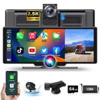 1 x RAW Customer Returns Wireless Carplay Android Auto Display with 2.5K Dashcam Car Front Rear 10.26 inch Touchscreen Carplay Display Portable Driveplay with Rear View Camera Bluetooth Mirror Link Siri 64G TF Card - RRP €134.99