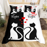 1 x Brand New Valentine s Day Cats Bed Linen 220x240 Romantic Bedding Set Black and White Duvet Cover Mr Mrs Right Duvet Cover Man Mustache Women Lips Bedding Set Wedding Anniversary Gifts - RRP €45.99