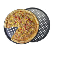 1 x RAW Customer Returns Monfish pizza tray 36cm round and perforated, set of 2, perforated non-stick pizza pan made of carbon steel, pizza mold for oven - RRP €34.66