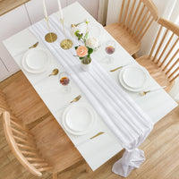 1 x RAW Customer Returns CHUQING Table Runner White Chiffon Table Runner Wedding Communion 420 cm x 70 cm White Table Runner - RRP €21.99