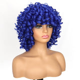 1 x RAW Customer Returns PORSMEER Afro Wig Women s Synthetic Large Curly Wig with Bangs Natural Hair for Women Men, Short Bob Wigs Blue for Halloween Cosplay Film Costume Wig - RRP €27.04