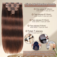 1 x RAW Customer Returns ONETIDE Clip in Extensions Human Hair 20 Inch Brown Clip-in Remy Human Hair Extension for Complete Head Straight Clip in Extensions Double Wefts 7 Pieces, 50cm-115g, 4 Light Brown - RRP €58.28