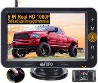 2 x RAW Customer Returns AMTIFO Rear View Camera Wireless HD Radio Camera Set with 5 Inch Monitor Supports Adding 2 Rear View Cameras Motorhome Reversing Camera License Plate Holder, Waterproof IP69 Camera - A6 - RRP €181.48