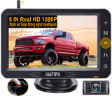 1 x RAW Customer Returns AMTIFO Rear View Camera Wireless HD Radio Camera Set with 5 Inch Monitor Supports Adding 2 Rear View Cameras Motorhome Reversing Camera License Plate Holder, Waterproof IP69 Camera - A6 - RRP €90.74