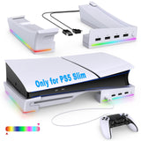 1 x RAW Customer Returns FASTSNAIL RGB LED Horizontal Stand for PS5 Slim Console, Bracket Accessory with 4 USB Ports for Charging and Data Transfer, Stand Base for Playstation 5 Slim Disc Digital Edition - RRP €26.99