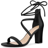 1 x RAW Customer Returns Perphy Women s Open Toe Strappy Lace Up Chunky Heel Sandals Black 42 - RRP €68.99