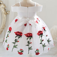 3 x Brand New SEAUR Girls Dresses Wedding Carnival Casual Dress Formal Off Shoulder Rose Ceremonial Formal Bowknot Flower Knee-Length Pageant for Wedding Competition Christening Party White - RRP €98.97