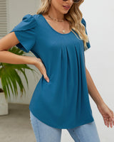 2 x Brand New Women s Round Neck Petal Sleeve Blouse Elegant Ruffled Tunic Loose T-shirt Tops Top Spring Summer 2023, A Gray Blue, S - RRP €40.32