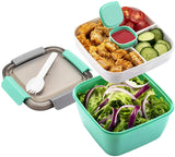 1 x RAW Customer Returns MUJUZE lunch box with compartments, salad box to go for adults children, sustainable lunch box, leak-proof bento box, lunch box with cutlery for school work picnic travel green  - RRP €15.45