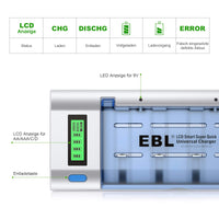 1 x RAW Customer Returns EBL Battery Charger LCD Battery Charger for AA AAA C D 9V NI-MH NI-CD Rechargeable Batteries, Intelligent Universal Battery Charger with Discharge Function, LCD LED Display, Model 906 - RRP €22.45