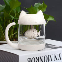 1 x RAW Customer Returns Cymax 250ml Cat Glass Cup Tea Cup with Fish Tea Infuser Strainer Filter Water Mug Perfect Christmas Birthday Gift for Cat Lovers - RRP €14.99