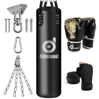 1 x RAW Customer Returns Odoland punching bag set UNFILLED 6 IN 1 with punching bags 4FT adults 12OZ boxing gloves and ceiling hook for punching bag chain for sandbag boxing martial arts kickboxing Muay Thai MMA training - RRP €70.81