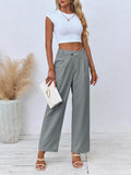 1 x RAW Customer Returns Feziakuk Women s Palazzo Pants Solid Color Wide Leg Pants Casual Fabric Pants Fashion Button Suit Pants Leisure Pants, Gray L - RRP €36.29