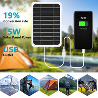 1 x RAW Customer Returns DEWIN Solar Panel, Monocrystalline Solar Panel 5V USB Output Portable Solar Cell Phone Battery Charger for Outdoor Activities Camping Climbing Size 15W  - RRP €14.71