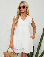 1 x RAW Customer Returns heekpek Summer Dress Women s V-Neck Sleeveless Dresses Summer Cotton Mini Dress Short Casual Dress Beach Dress Tank Dress Women with Pockets, White, S - RRP €28.99