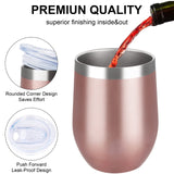 1 x RAW Customer Returns Joymaking Pack of 2 Stainless Steel Wine Cups, Stemless Wine Cups with Lid, Double-Walled Unbreakable Travel Cups for Milk, Coffee, Wine, Beer, Champagne, Cocktails, Rose Gold - RRP €18.59