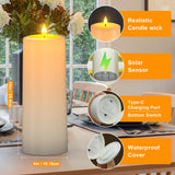 1 x RAW Customer Returns PChero LED Solar Rechargeable Candles Outdoor with Remote Control, 2 Pack Electric Pillar Candles Rechargeable LED Candles with Timer Waterproof Garden Decoration for Outdoor Garden Patio Table Decoration - RRP €31.99