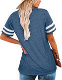 1 x RAW Customer Returns MOLERANI T-Shirts for Women Short Sleeve V-Neck Striped Summer Tops Casual Loose T-Shirt Dark Blue XXL - RRP €19.62