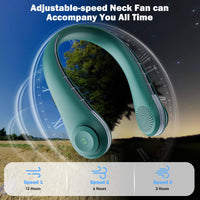 1 x RAW Customer Returns Neck Fan, Portable Mini Neck Fan Quiet with 5000 mAh USB Rechargeable Portable Leafless Neck Fan Adjustable Neck Fan 3 Speeds for Travel Sports Indoor Outdoor Green  - RRP €13.1