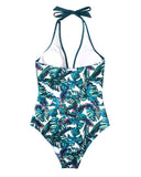 1 x RAW Customer Returns RXRXCOCO Swimsuit Women Tummy Control Push Up Shape Swimwear Halterneck Swimsuit Backless Blue Floral Size XL - RRP €40.33