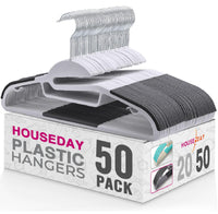 1 x RAW Customer Returns HOUSE DAY Pack of 50 Plastic Clothes Hangers - Plastic Clothes Hangers Wet and Dry Non-Slip Clothes Hangers Space Saving Plastic Durable 360 Hook Clothes Hangers Grey with Black Rubber Rod  - RRP €28.99