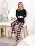 1 x RAW Customer Returns Uniexcosm Women s Cotton Pajama Set Long Two-Piece Sleepwear Raglan Sleeves Sleepwear and Checked Pajama Trousers Leisure Suit Style 1 Black L - RRP €35.99