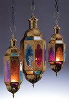 1 x RAW Customer Returns Purity Ornate Moroccan Style Hanging Lantern for Tealights, Multicoloured Glass and Gold Metal Small, 10 x 8.5 x 29.5 cm  - RRP €40.95