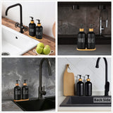 1 x RAW Customer Returns Glass Soap Dispenser Set, BIKALAN 475ml Soap Dispenser Black Matt Bathroom Set with Tray, Shampoo Lotion Hand Soap Dispenser for Kitchen Countertop - RRP €14.99