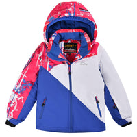 1 x RAW Customer Returns SMONTY Girls Ski Jacket Waterproof Winter Jacket Girls Warm Children s with Hood Winter Jacket 6-16 Years Red Colorful Blue, 8-9  - RRP €50.41